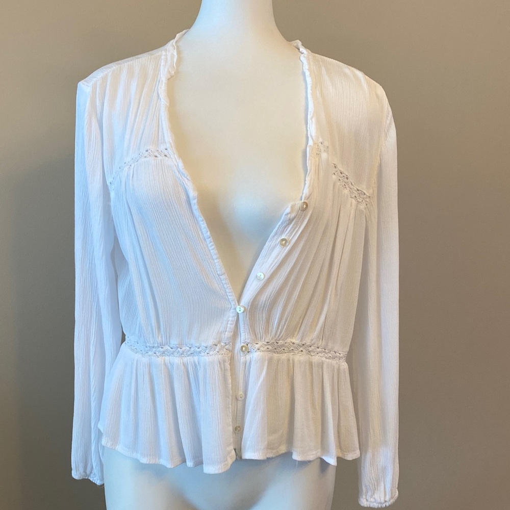 Dex Sheer Ivory Blouse with Gathered Yoke